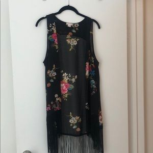 Floral fringe vest